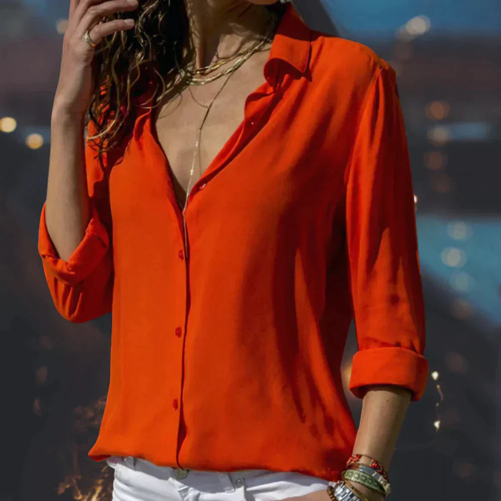 Satijnen blouse - Dameshemd met knoopsluiting en lichtgewicht lange mouwen-Boutique Moda