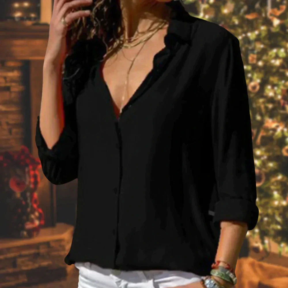 Satijnen blouse - Dameshemd met knoopsluiting en lichtgewicht lange mouwen-Boutique Moda