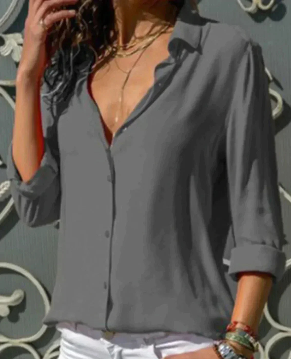 Satijnen blouse - Dameshemd met knoopsluiting en lichtgewicht lange mouwen-Boutique Moda