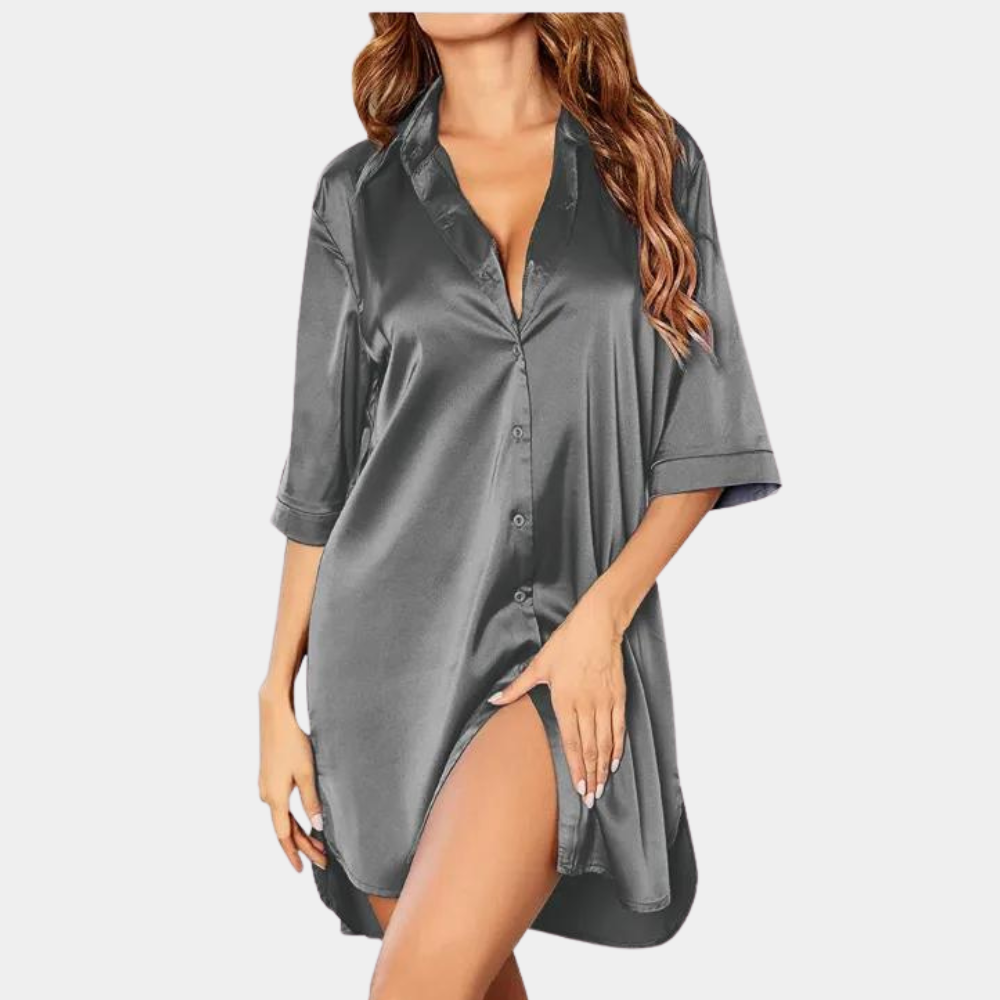 Satijnen nachtjapon - Button-Up - Korte mouwen - Satijnen nachtjapon - Damesslaapmode-Boutique Moda