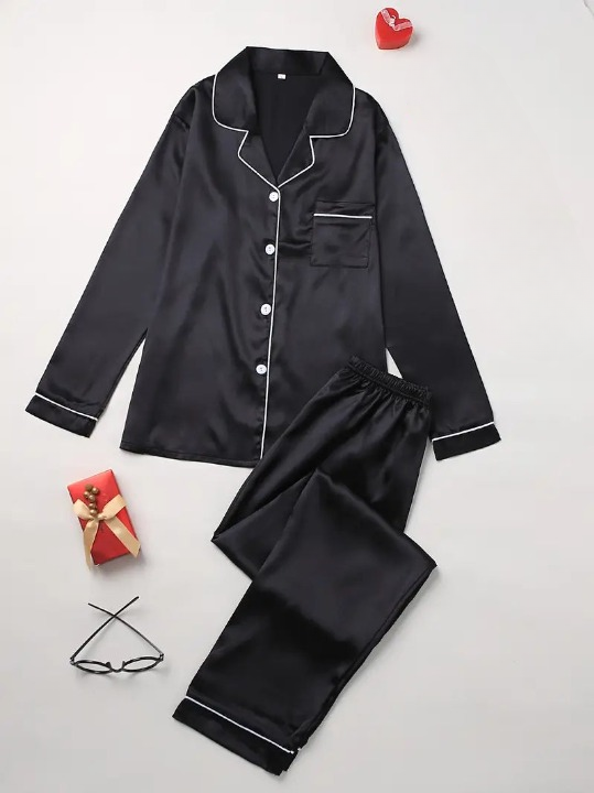 Satijnen pyjama | Lange mouw | Zijdezachte satijnen set-Boutique Moda