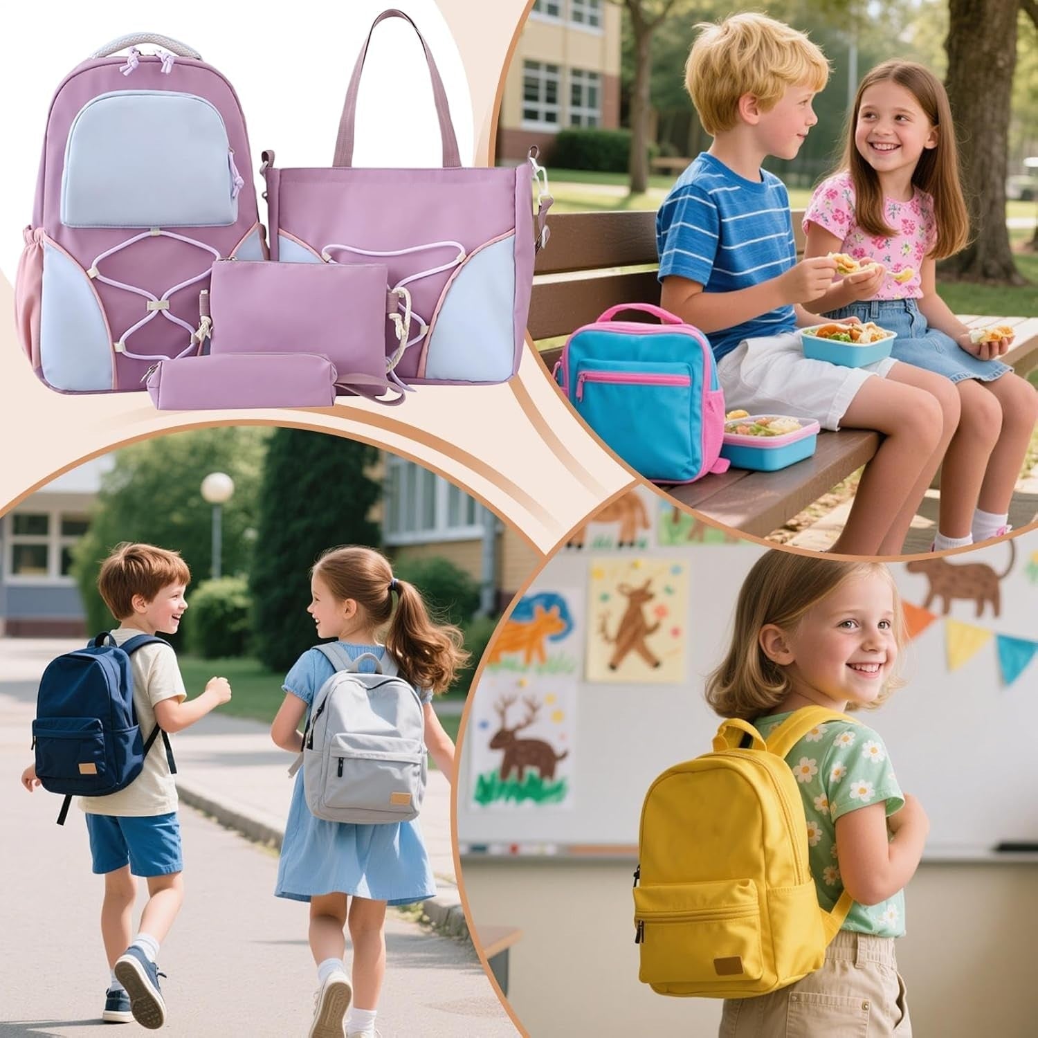 Schooltas | 4-Delige Rugzakset met Etui | Waterdicht Nylon-Boutique Moda