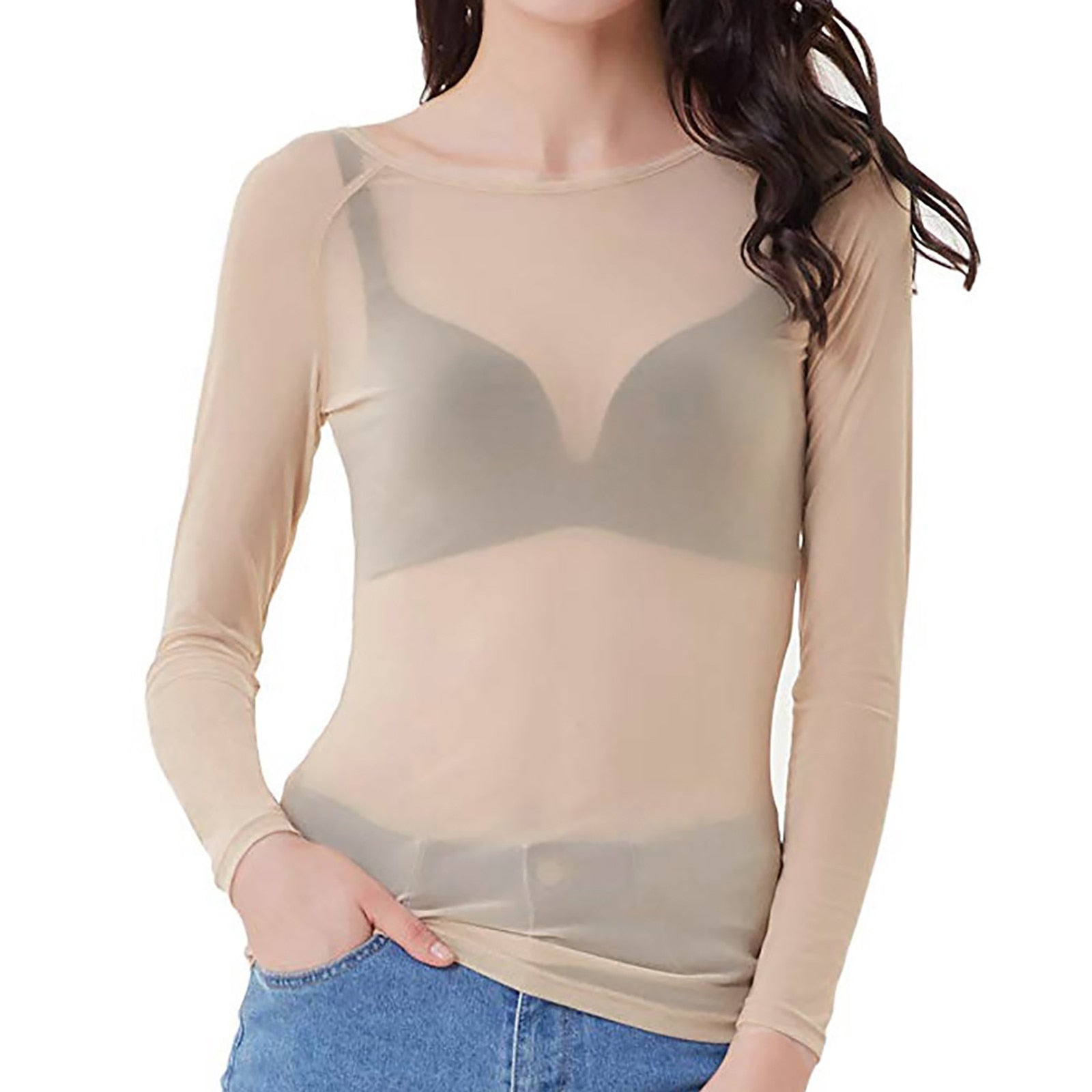 Sheer Top met lange mouwen - Zwart - Wit - Mesh Top met lange mouwen - Dameskleding-Boutique Moda