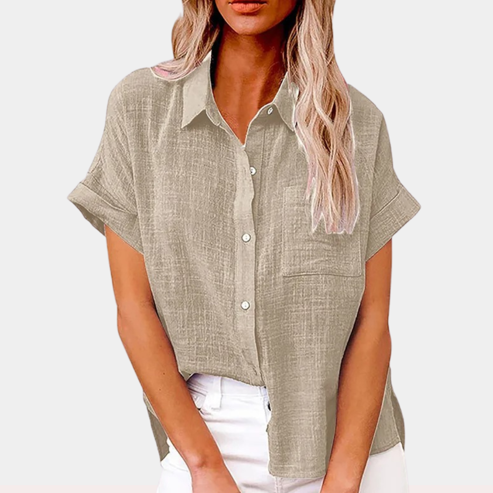 Shirt met korte mouwen - Button-Up - Los model - Zomershirt - Damesshirt-Boutique Moda