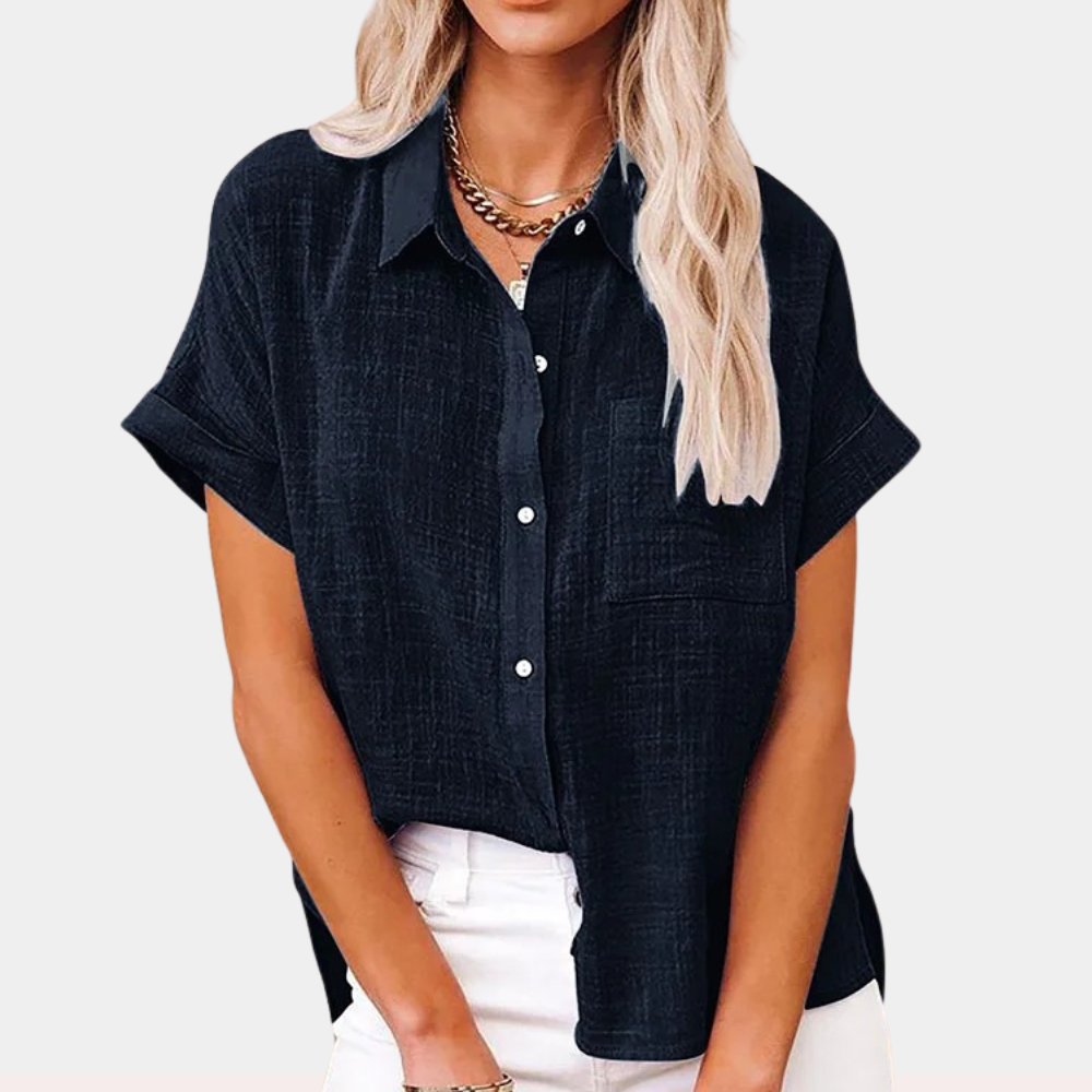 Shirt met korte mouwen - Button-Up - Los model - Zomershirt - Damesshirt-Boutique Moda