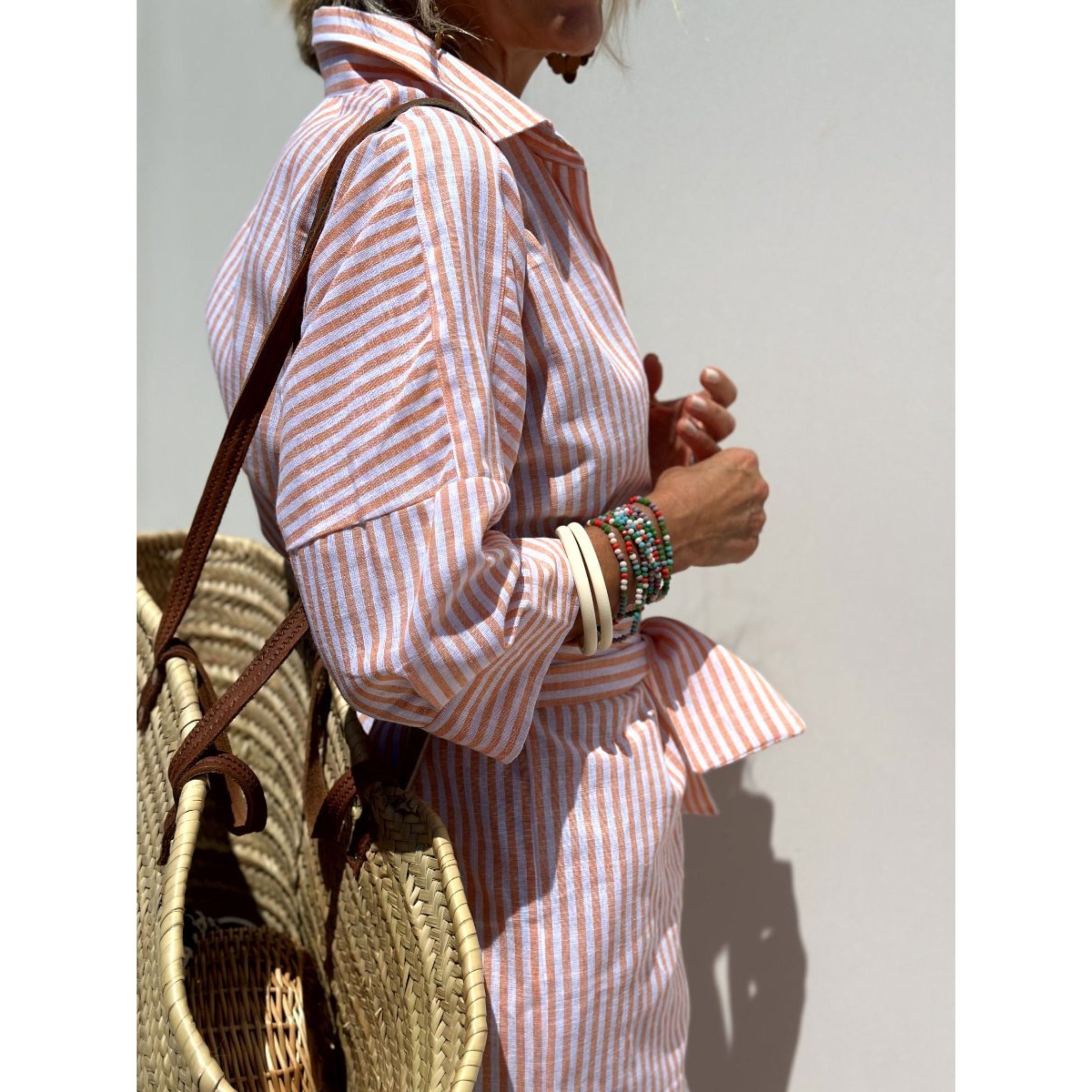 Shirtjurk | Knoopsluiting | Gestreepte | Maxi-jurk met lange mouwen | Maxi-jurk-Boutique Moda