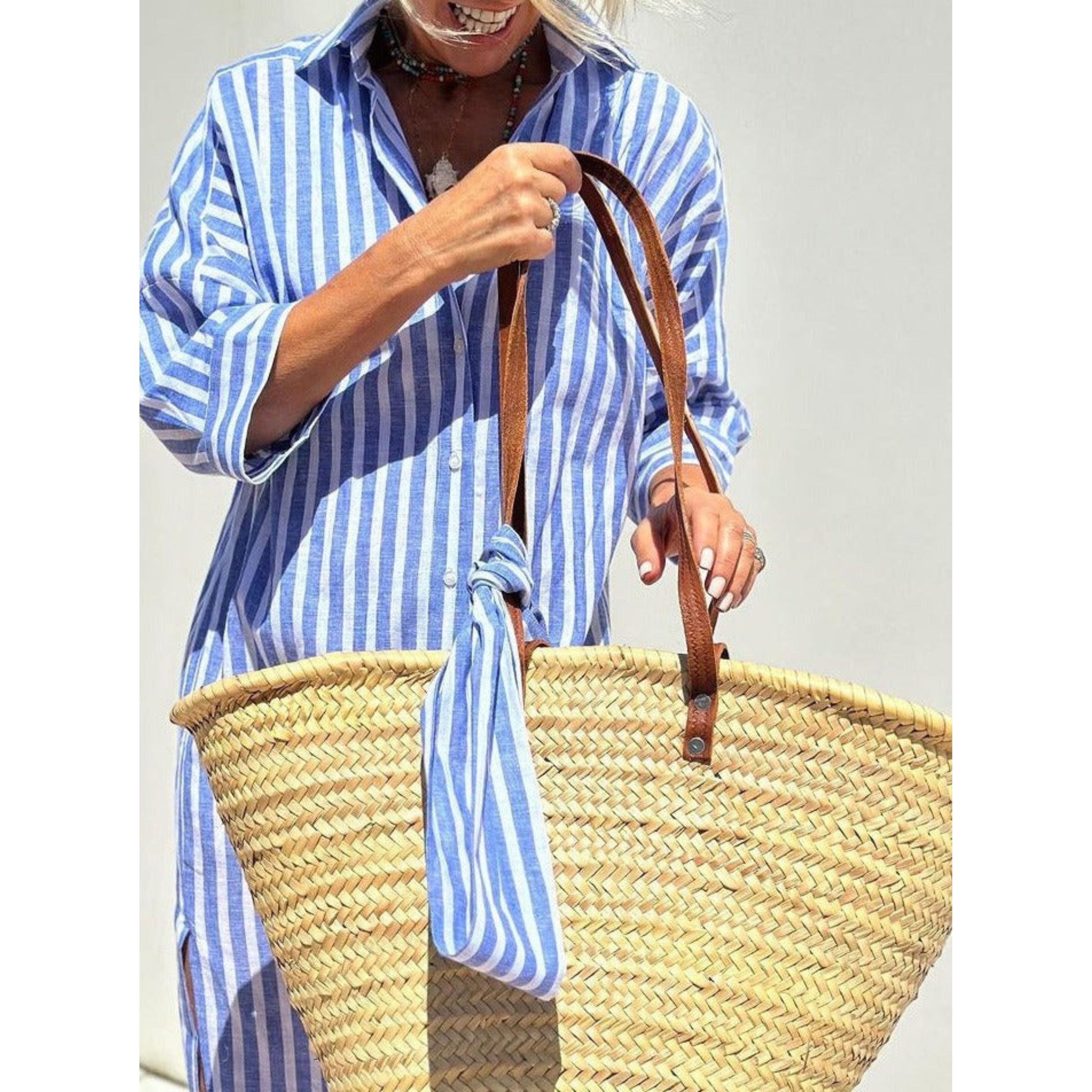 Shirtjurk | Knoopsluiting | Gestreepte | Maxi-jurk met lange mouwen | Maxi-jurk-Boutique Moda