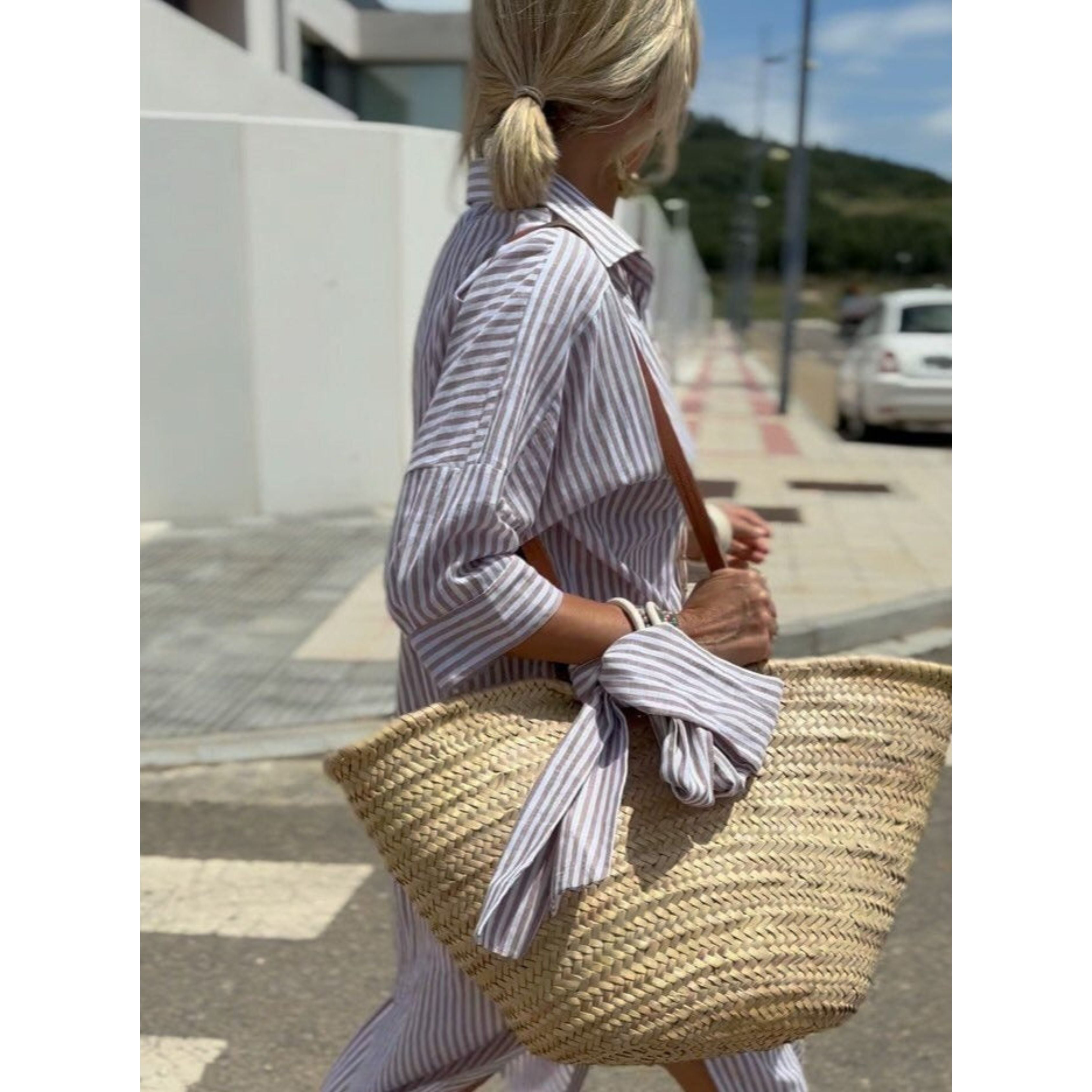 Shirtjurk | Knoopsluiting | Gestreepte | Maxi-jurk met lange mouwen | Maxi-jurk-Boutique Moda