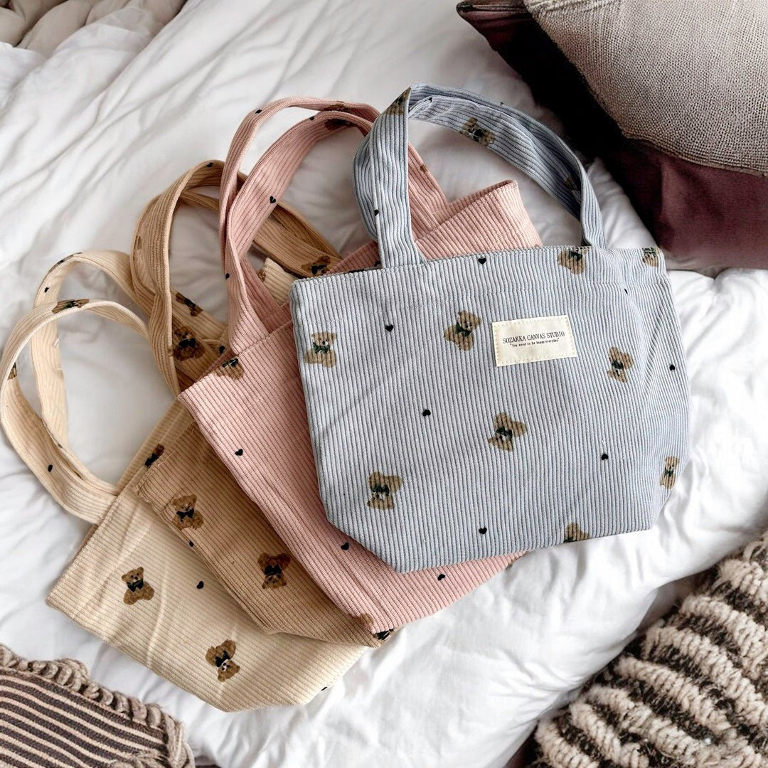 Shopper Tas Dames | Ribfluweel Teddybeer | Make-up Tasje-Boutique Moda