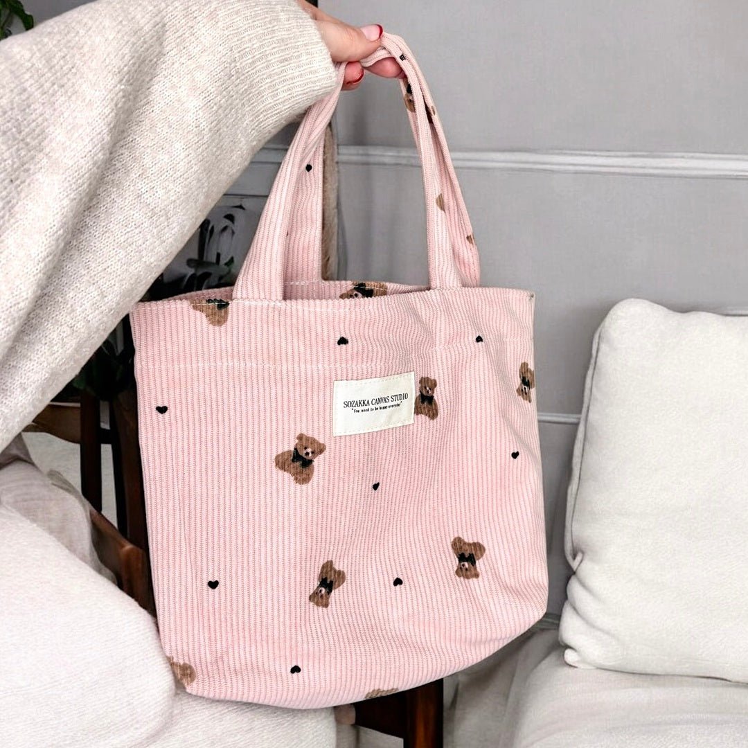 Shopper Tas Dames | Ribfluweel Teddybeer | Make-up Tasje-Boutique Moda