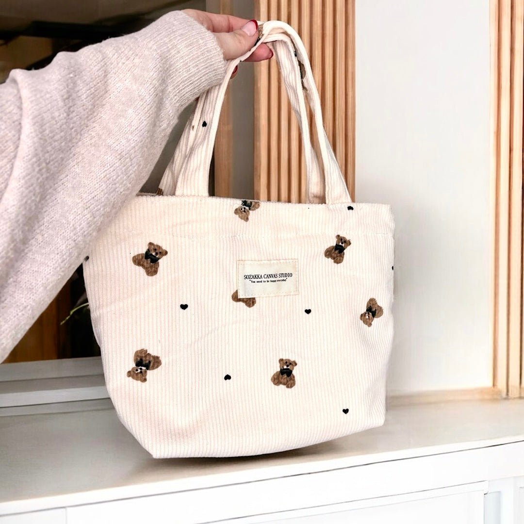 Shopper Tas Dames | Ribfluweel Teddybeer | Make-up Tasje-Boutique Moda