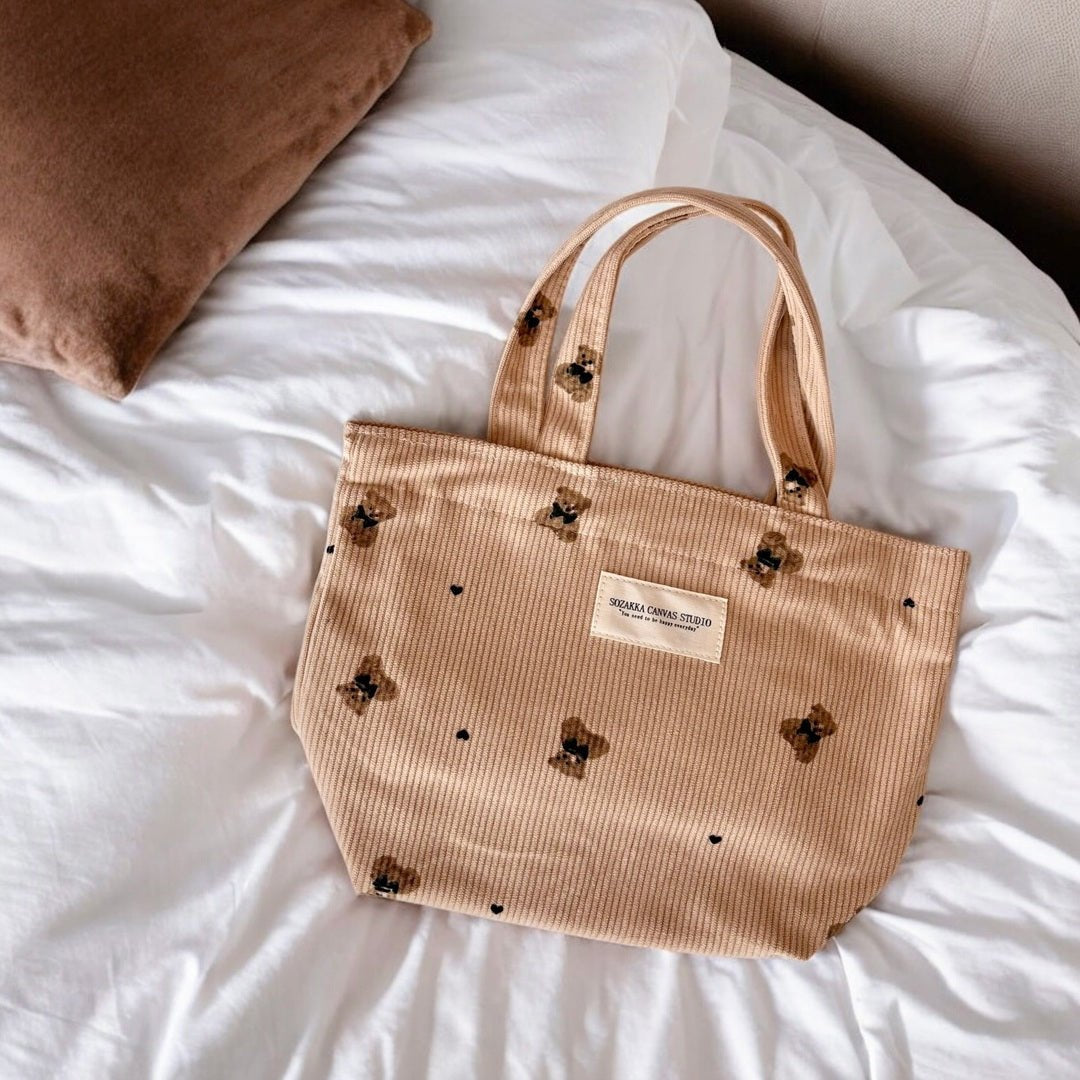 Shopper Tas Dames | Ribfluweel Teddybeer | Make-up Tasje-Boutique Moda