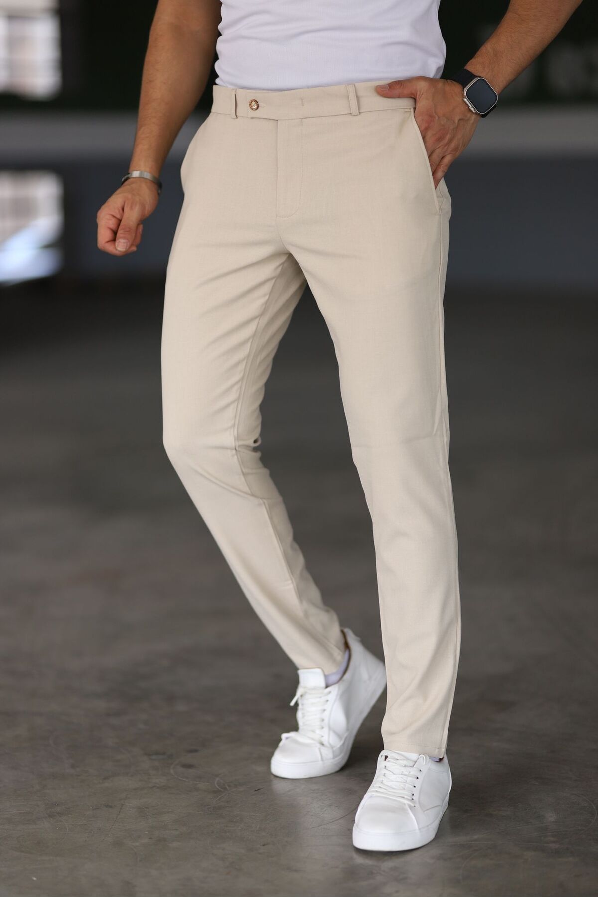 Skinny Chino's - Beige - Slim fit - Chino broeken - Herenbroeken-Boutique Moda