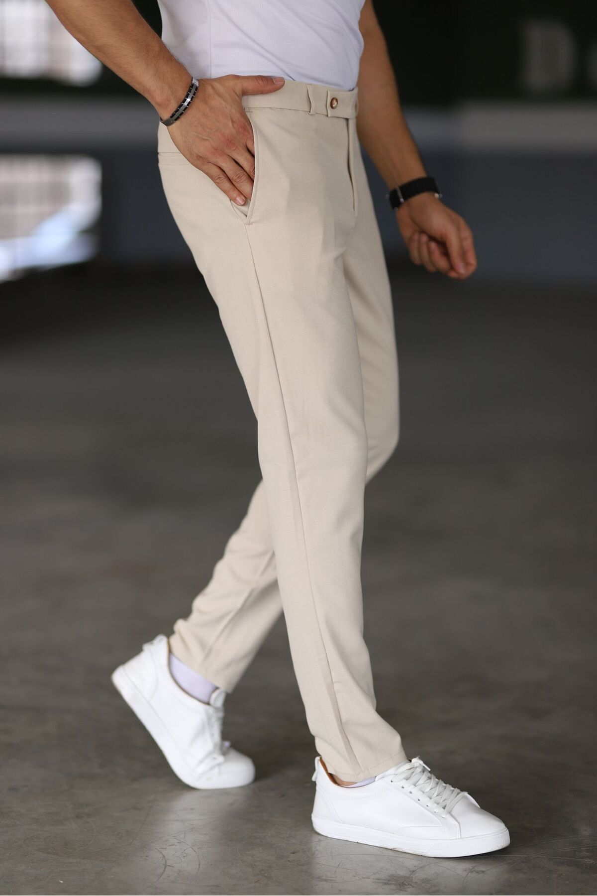 Skinny Chino's - Beige - Slim fit - Chino broeken - Herenbroeken-Boutique Moda