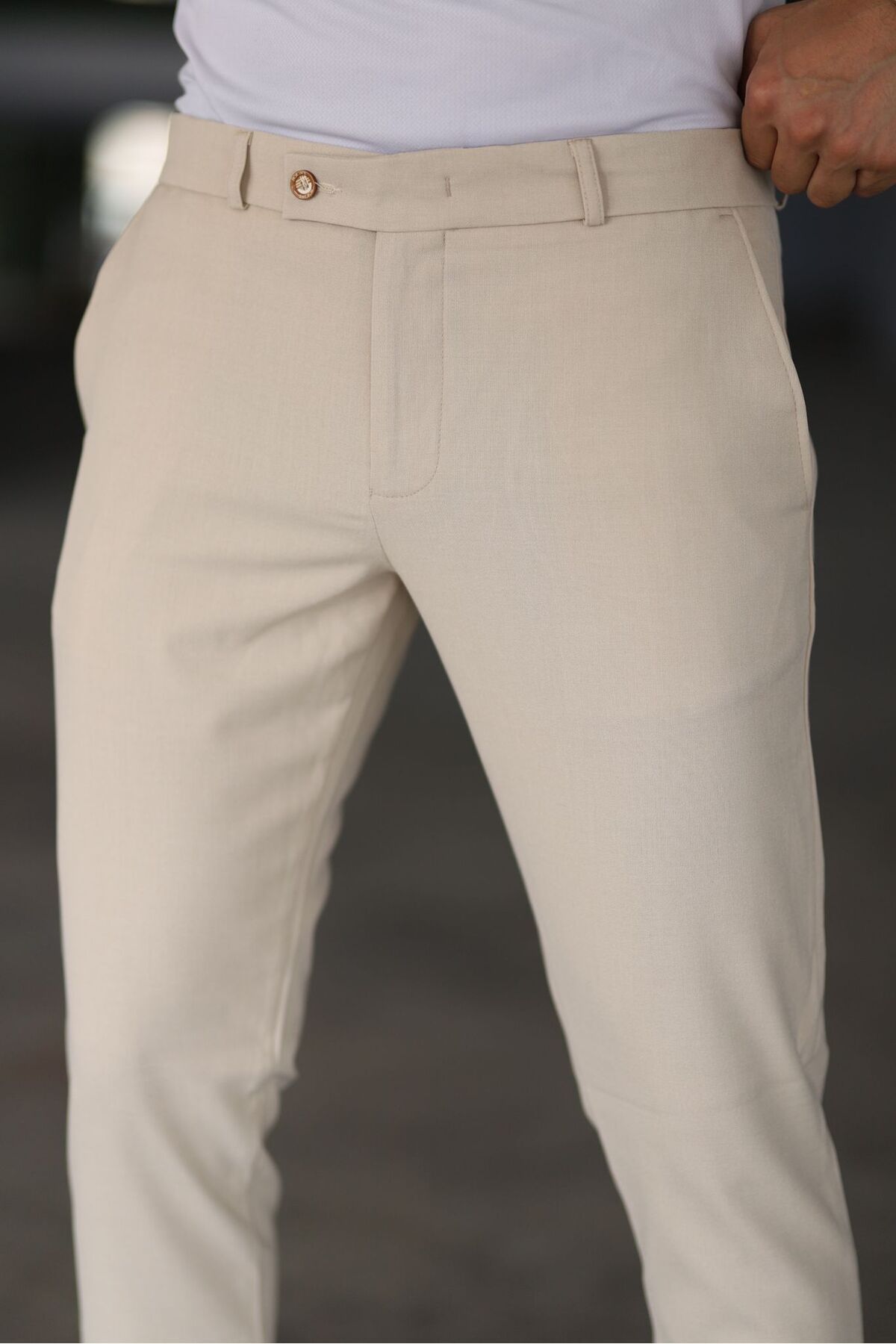 Skinny Chino's - Beige - Slim fit - Chino broeken - Herenbroeken-Boutique Moda