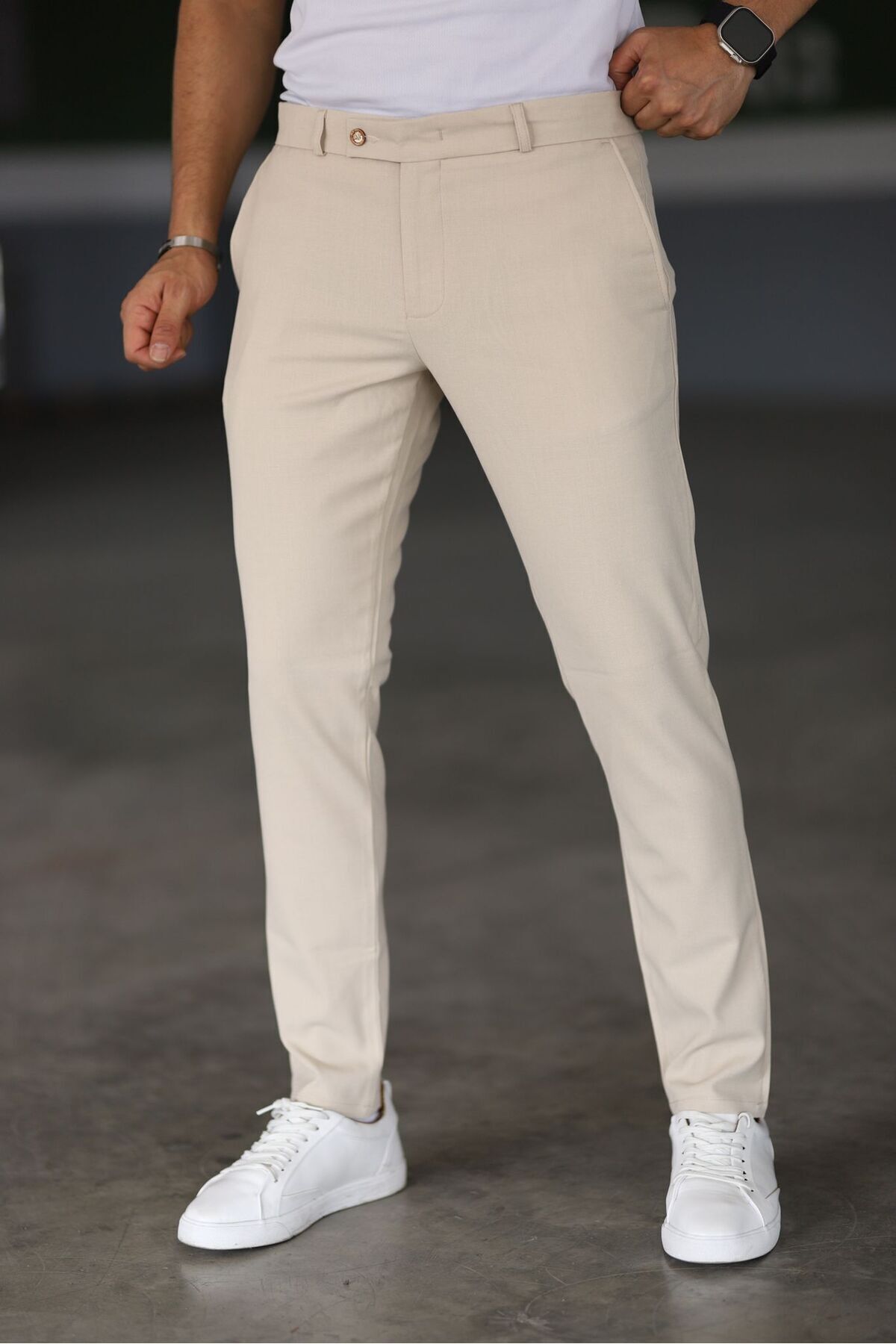 Skinny Chino's - Beige - Slim fit - Chino broeken - Herenbroeken-Boutique Moda