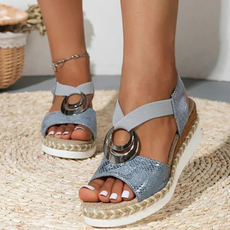 Sleehak Sandalen Dames: Espadrille Sandalen met Slangenprint-Boutique Moda