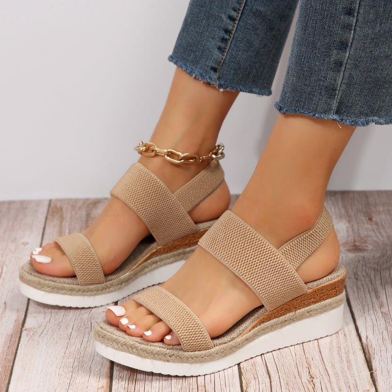 Sleehak Sandalen | Elastische Bandjes | Instapper | Plateausandalen | Dames-Boutique Moda