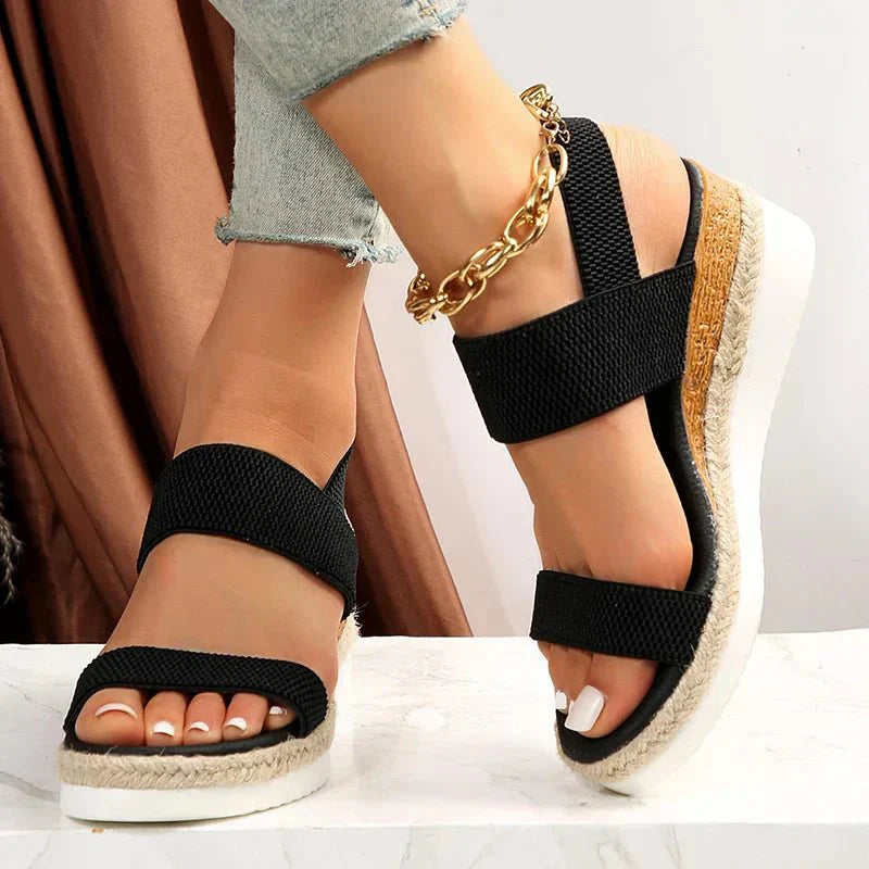 Sleehak Sandalen | Elastische Bandjes | Instapper | Plateausandalen | Dames-Boutique Moda
