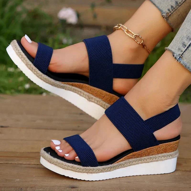 Sleehak Sandalen | Elastische Bandjes | Instapper | Plateausandalen | Dames-Boutique Moda