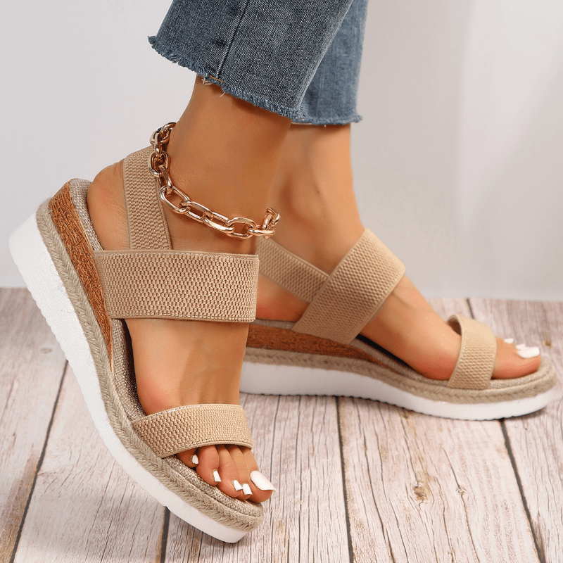 Sleehak Sandalen | Elastische Bandjes | Instapper | Plateausandalen | Dames-Boutique Moda