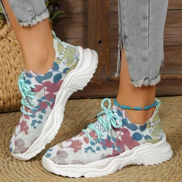 Slip-On Sneakers - Bloemen - Wandelen - Mesh Sneakers - Damestrainers-Boutique Moda