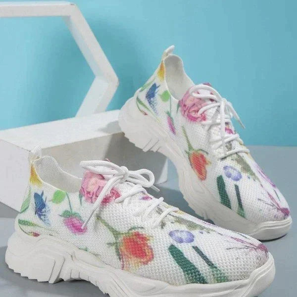 Slip-On Sneakers - Bloemen - Wandelen - Mesh Sneakers - Damestrainers-Boutique Moda