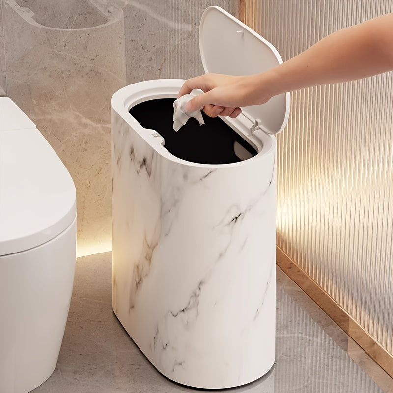 Smalle prullenbak met deksel | marmerlook of houtlook | badkamer-Boutique Moda