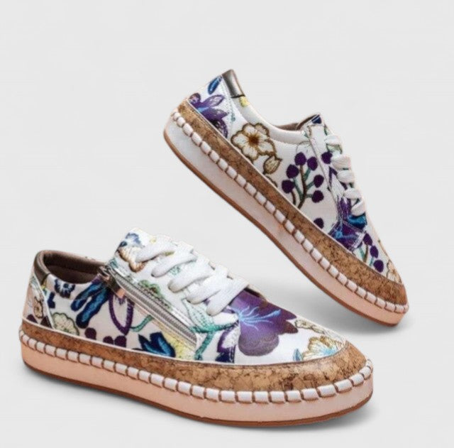 Sneakers met bloemenprint - Voor dagelijks gebruik - Dikke zool - Vetersneakers - Damesschoenen-Boutique Moda