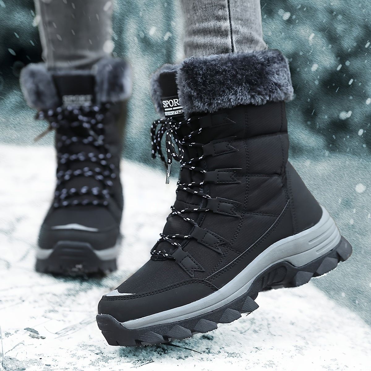 Sneeuwlaarzen | Bontgevoerd | Veterschoenen | Winterlaarzen | Dameslaarzen-Boutique Moda