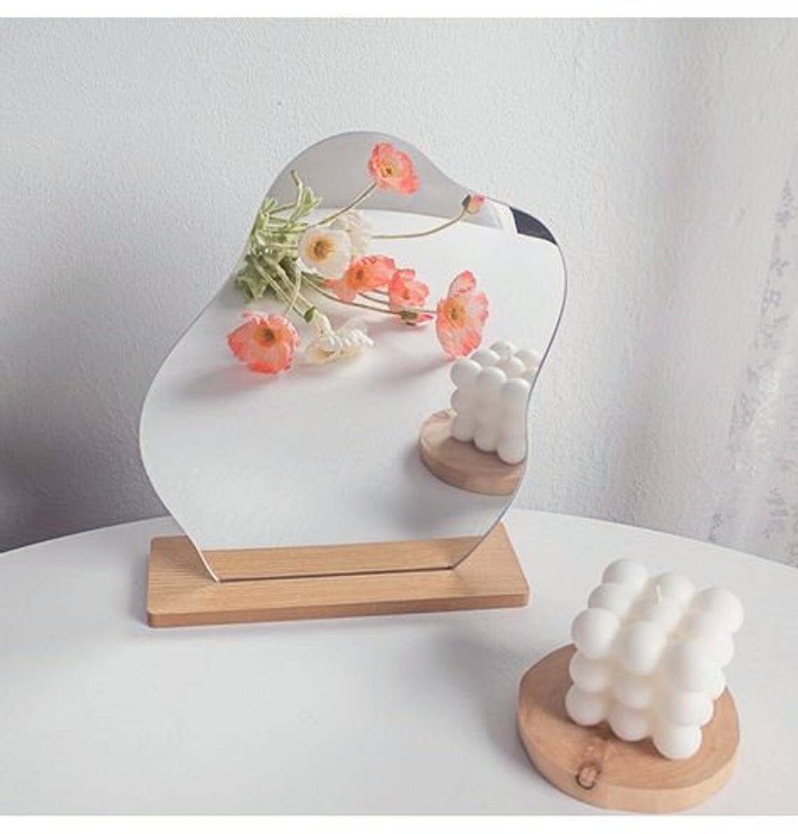 Spiegel Staand | Organische Vorm | Houten Voet Make-up-Boutique Moda