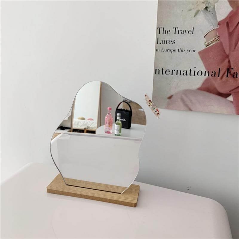 Spiegel Staand | Organische Vorm | Houten Voet Make-up-Boutique Moda