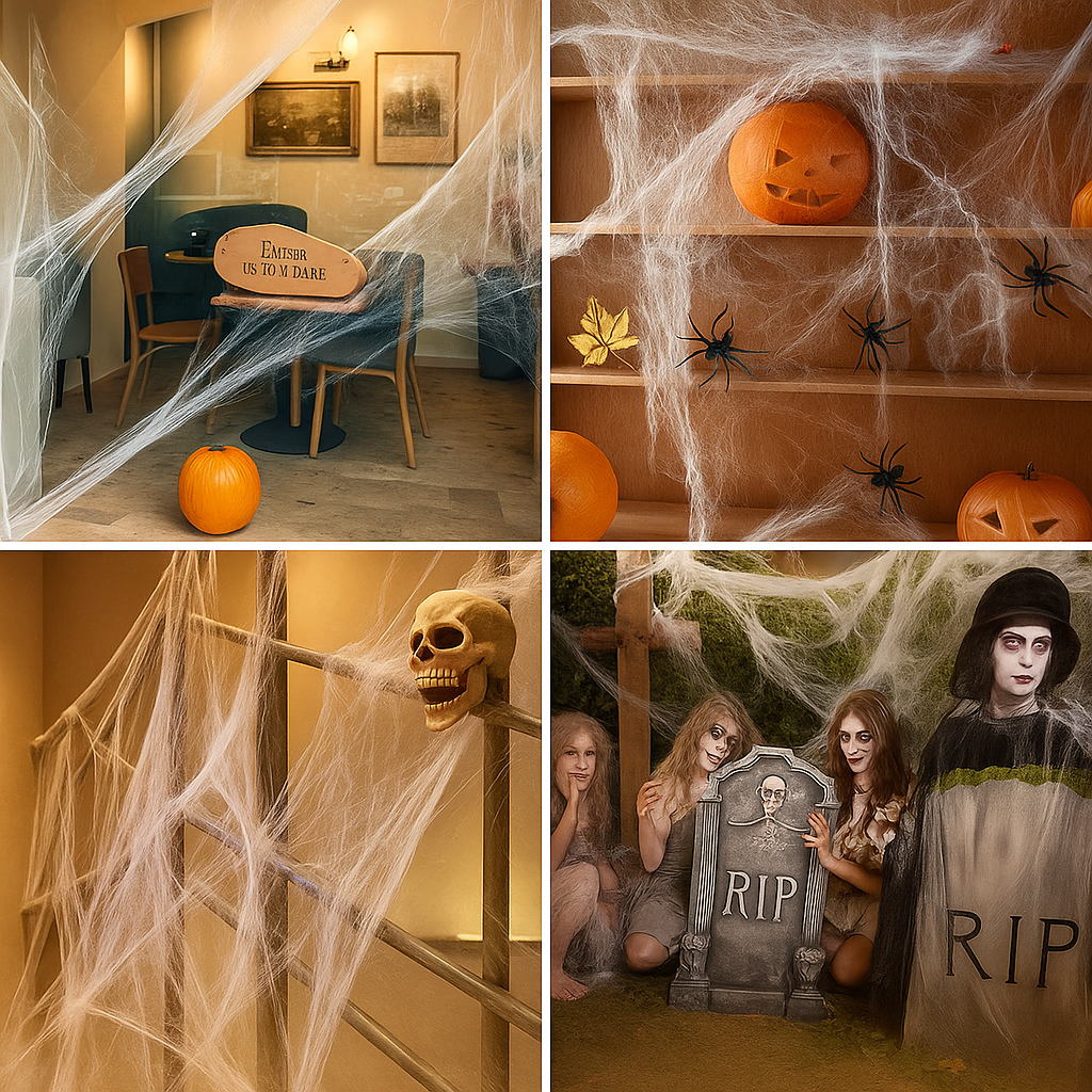 Spinnenweb met spinnen - Wit - Nepspinnenweb - Halloween-spinnenweb - Halloween-decoratie-Boutique Moda