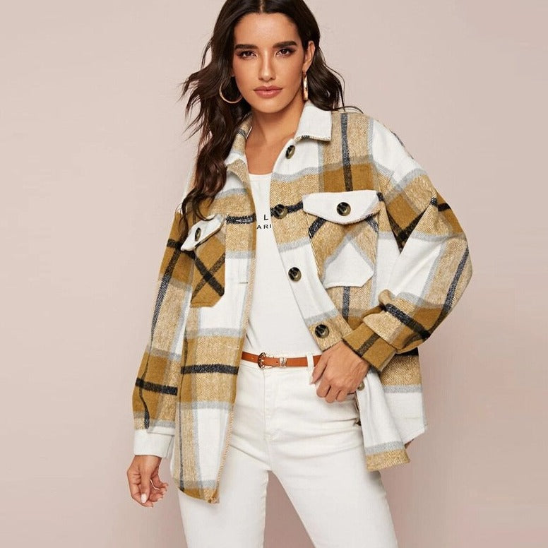 Stijlvolle geruite jas met zakken-Boutique Moda