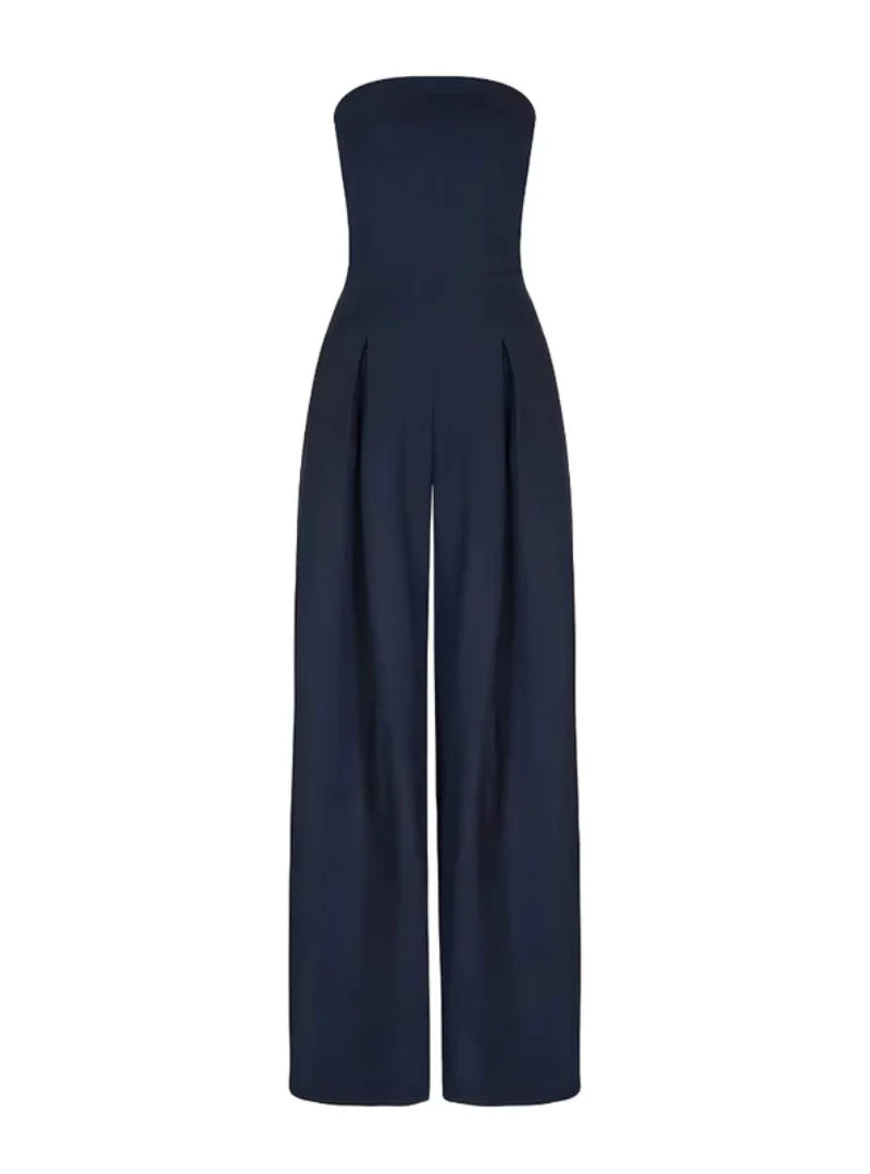 Strapless jumpsuit - Elegante jumpsuit met plooien en wijde pijpen voor dames-Boutique Moda