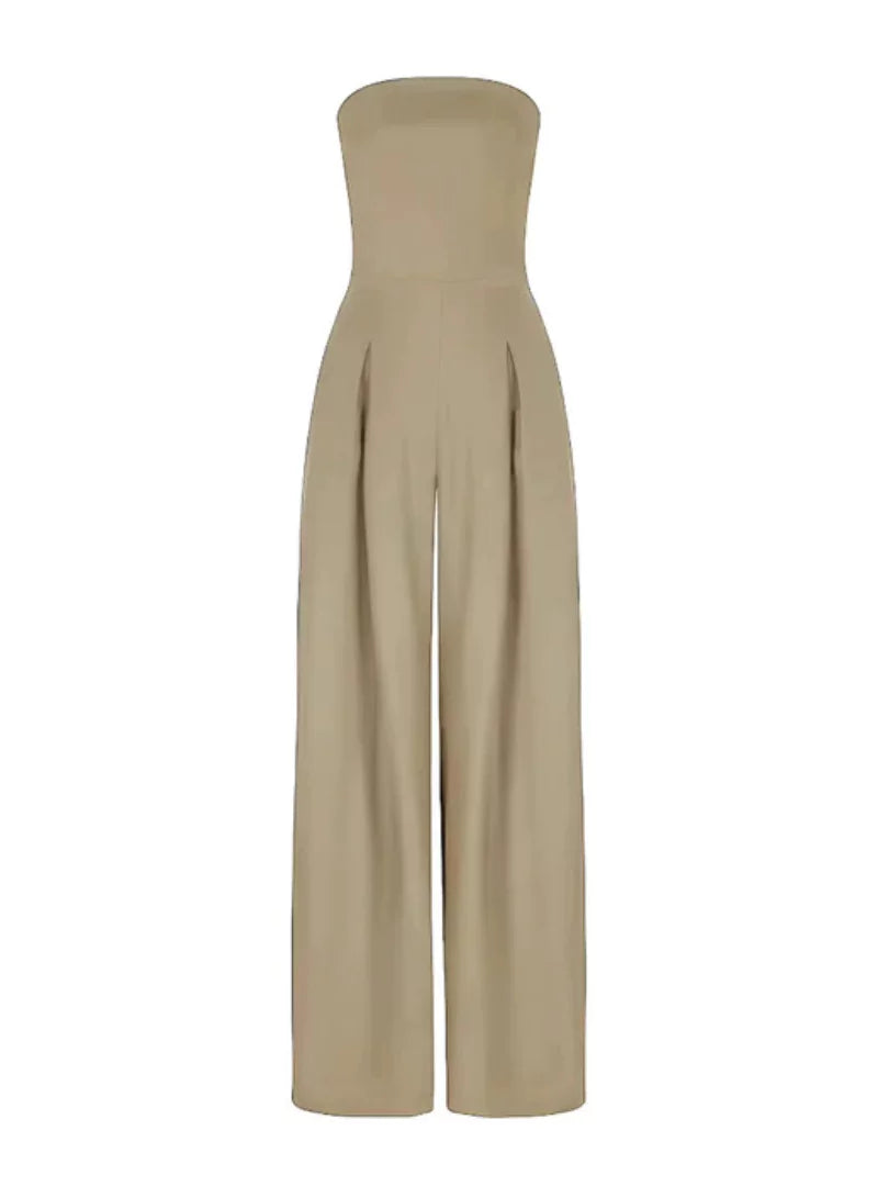 Strapless jumpsuit - Elegante jumpsuit met plooien en wijde pijpen voor dames-Boutique Moda