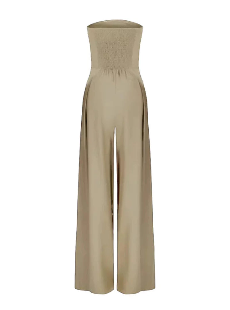 Strapless jumpsuit - Elegante jumpsuit met plooien en wijde pijpen voor dames-Boutique Moda