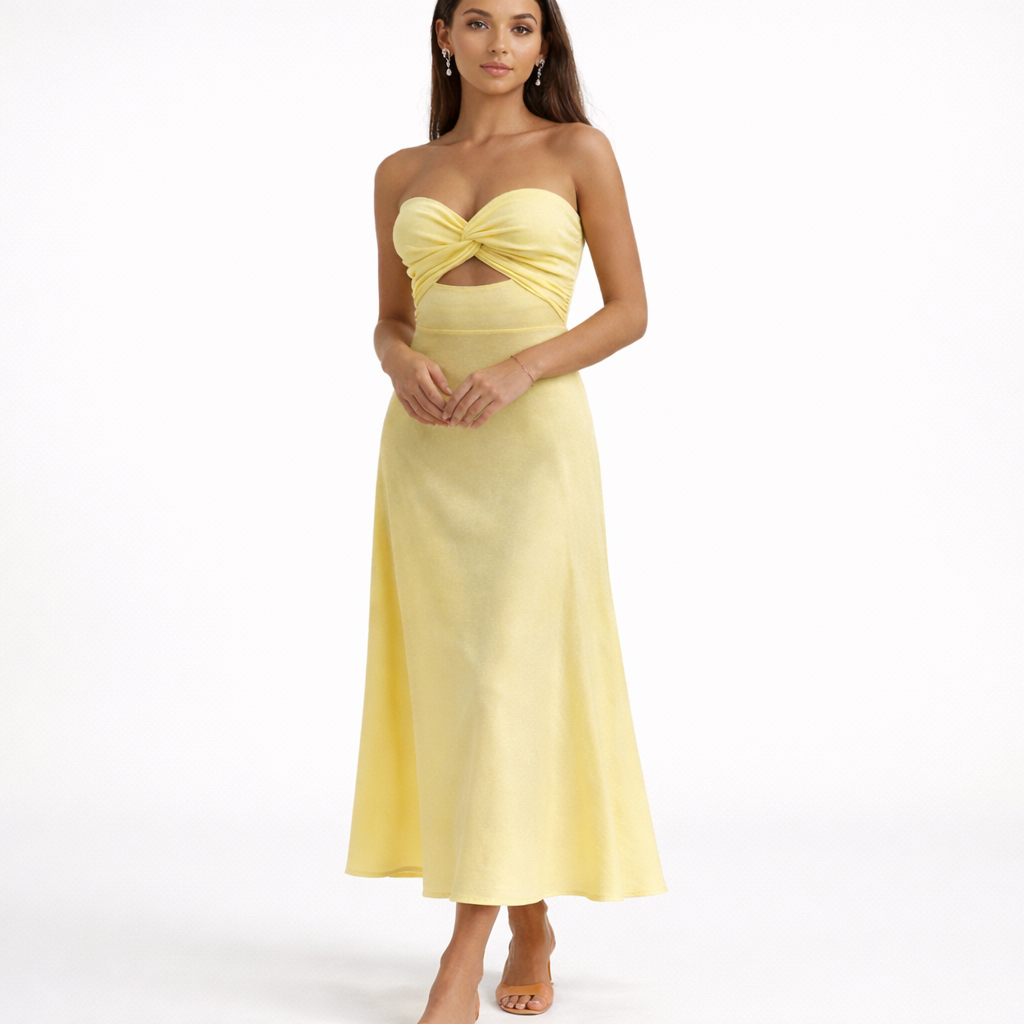 Strapless jurk - Geel - Elegant - Maxi-jurk - Zomerjurk-Boutique Moda