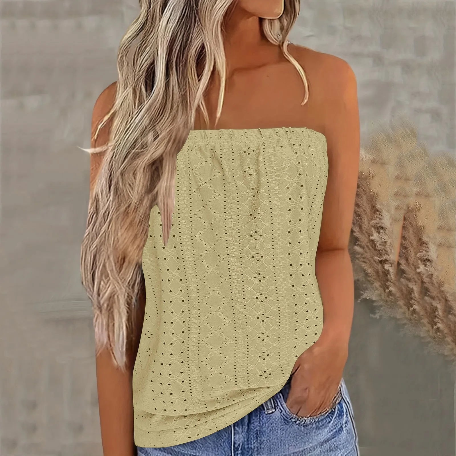 Strapless top | Met gaatjes | Losse pasvorm | Buisvormige top | Zomertop voor dames-Boutique Moda