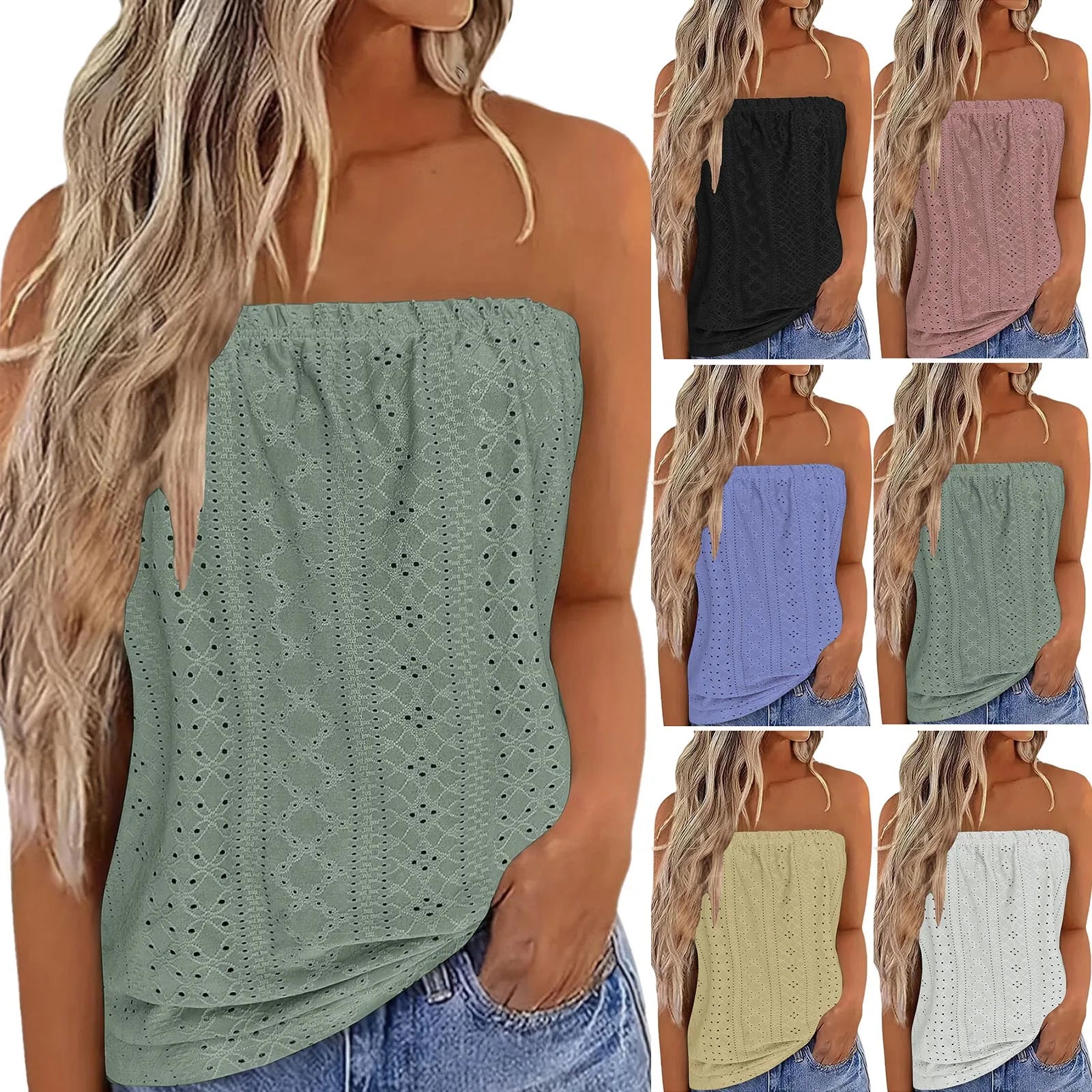 Strapless top | Met gaatjes | Losse pasvorm | Buisvormige top | Zomertop voor dames-Boutique Moda