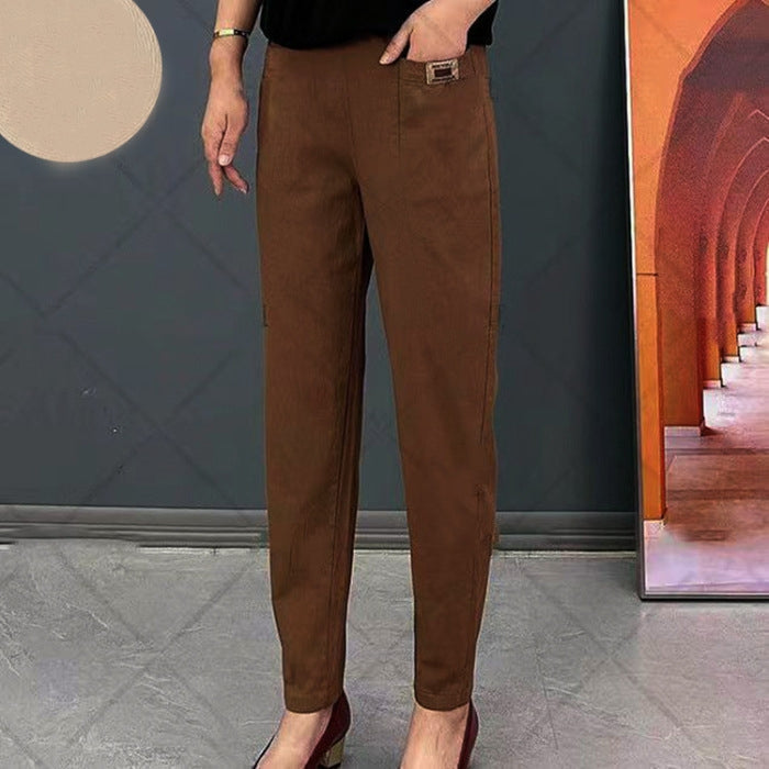 Stretchbroek - Damesbroek met elastische tailleband en rechte pijpen-Boutique Moda