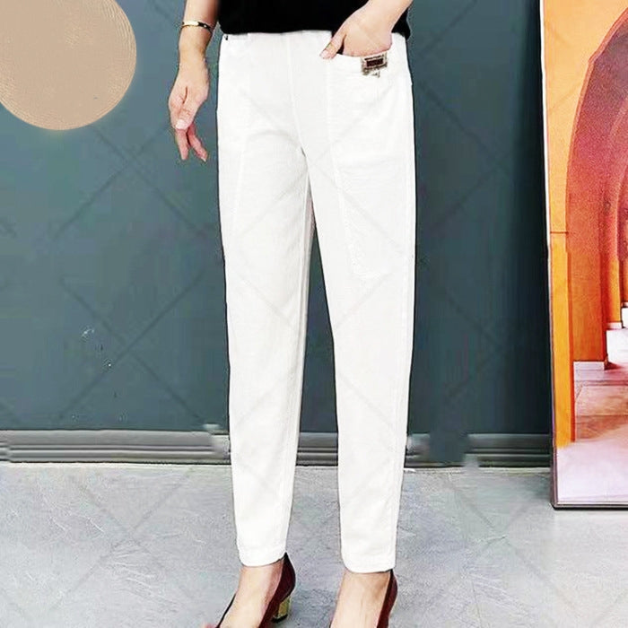 Stretchbroek - Damesbroek met elastische tailleband en rechte pijpen-Boutique Moda