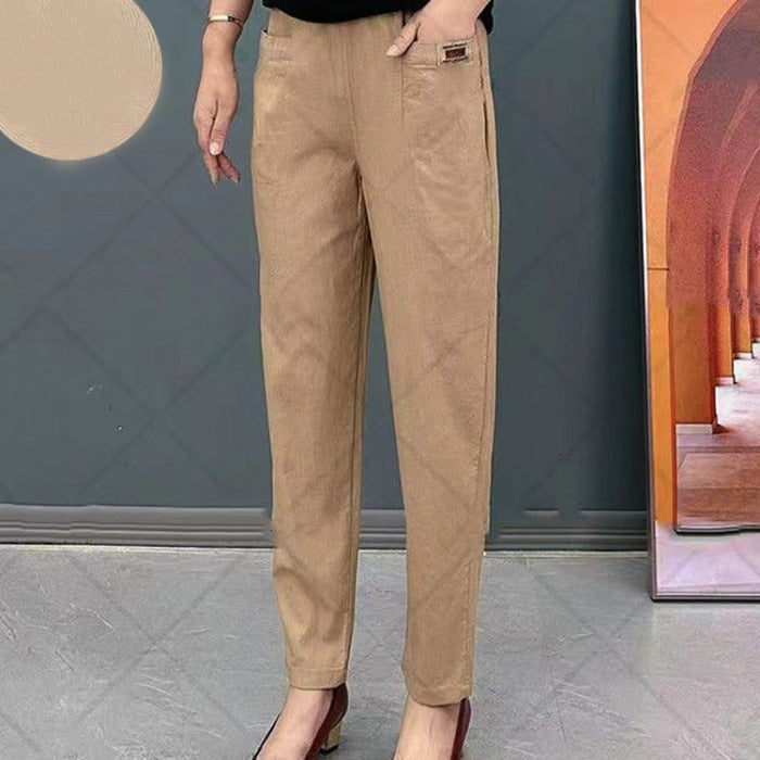Stretchbroek - Damesbroek met elastische tailleband en rechte pijpen-Boutique Moda