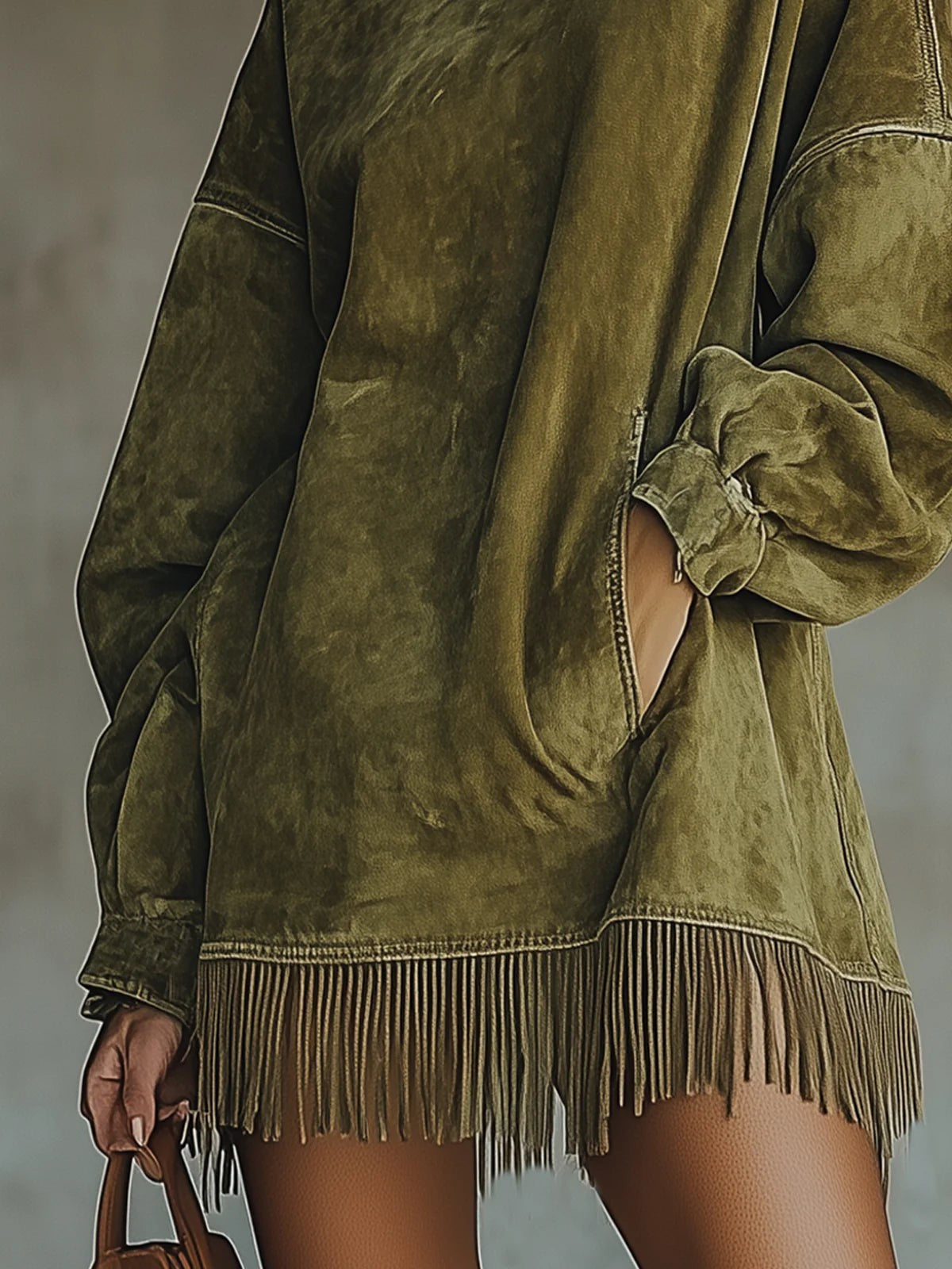 Suede Jurk Dames | Coltrui Mini Jurk Met Franjes-Boutique Moda