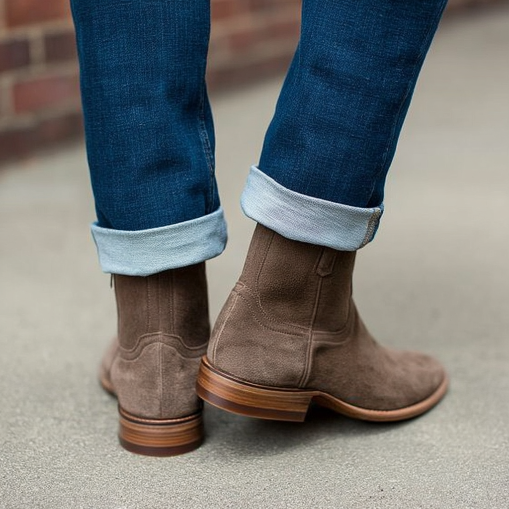 Suede Laarzen - Heren Bruin Rits Western Laarzen-Boutique Moda