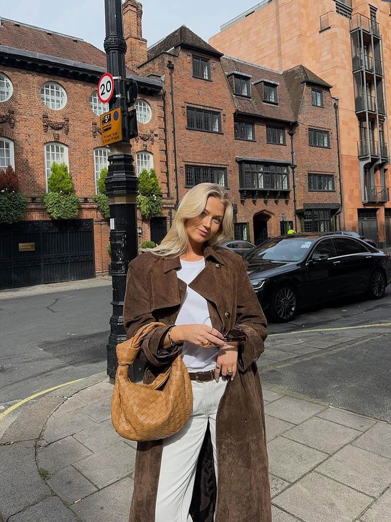 Suède Trench Coat - Bruin - Double Breasted - Lange Trench Coat - Damesjassen-Boutique Moda