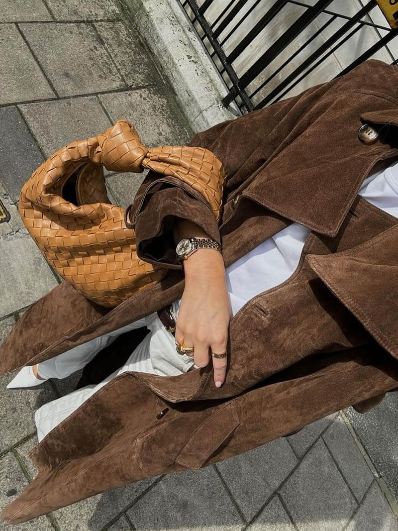 Suède Trench Coat - Bruin - Double Breasted - Lange Trench Coat - Damesjassen-Boutique Moda