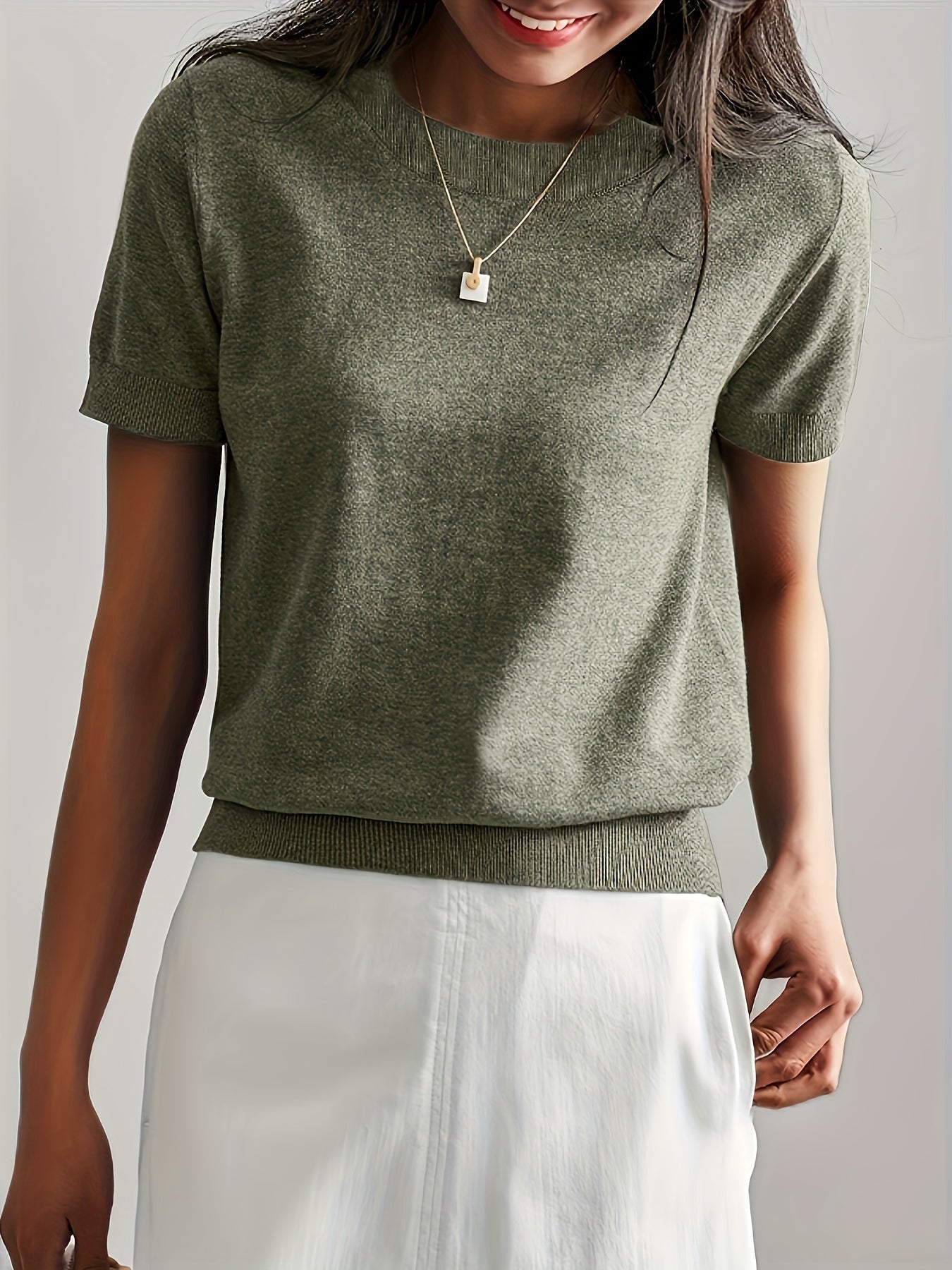 Sweater met korte mouwen - Kasjmier - Ronde hals - Gebreid T-shirt - Dameskleding-Boutique Moda