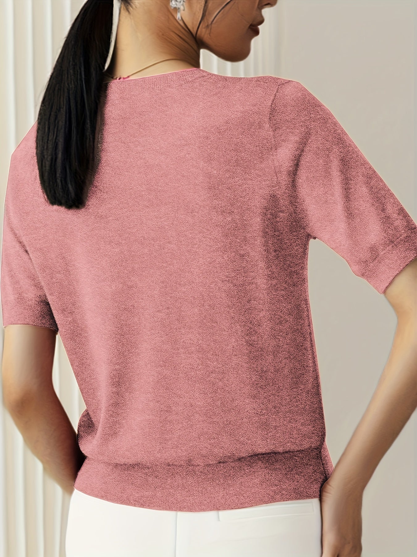 Sweater met korte mouwen - Kasjmier - Ronde hals - Gebreid T-shirt - Dameskleding-Boutique Moda