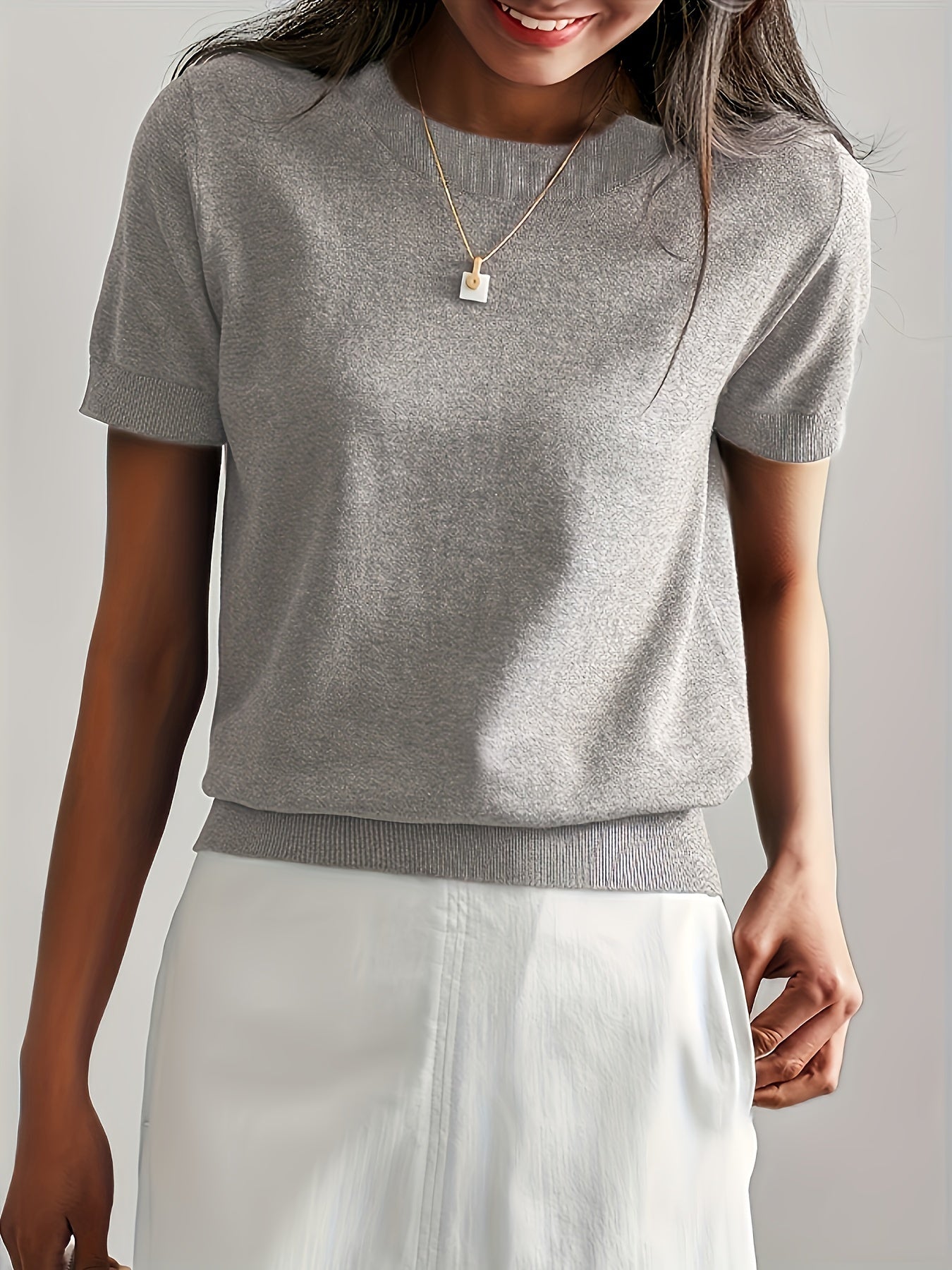 Sweater met korte mouwen - Kasjmier - Ronde hals - Gebreid T-shirt - Dameskleding-Boutique Moda
